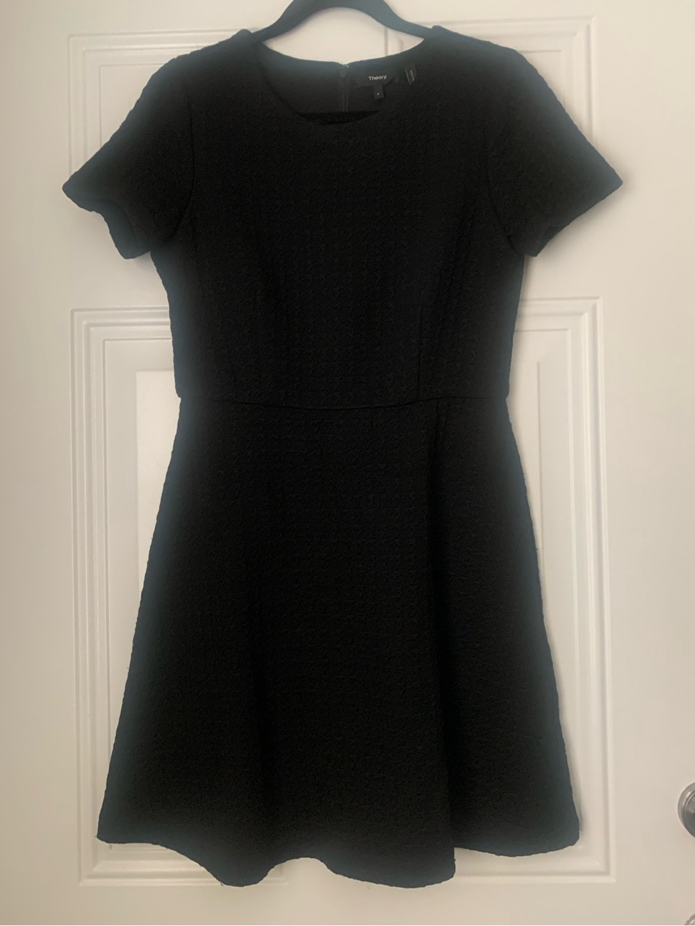 Theory Black Short-Sleeve Textured Fit-and-Flare Mini Dress Size 6